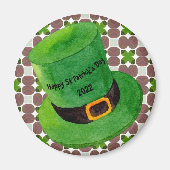 Happy St Patricks Day Leprechaun Hat Shamrock Magnet (Front)