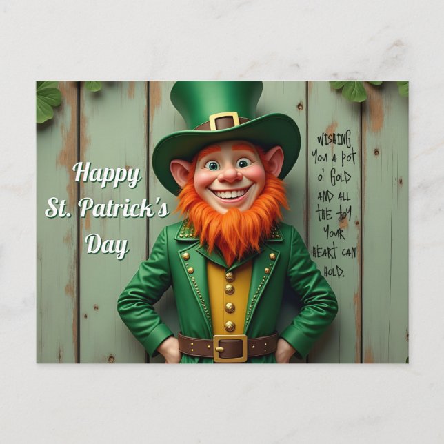 Happy St. Patrick's Day Leprechaun Holiday Postcard (Front)