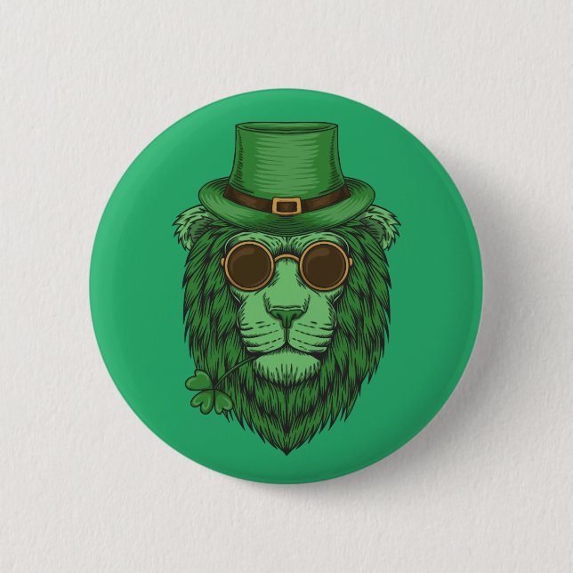 Happy St. Patrick's Day | Leprechaun Lion 2 Inch Round Button (Front)