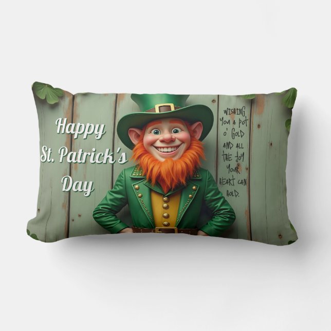 Happy St. Patrick's Day Leprechaun Lumbar Pillow (Front)