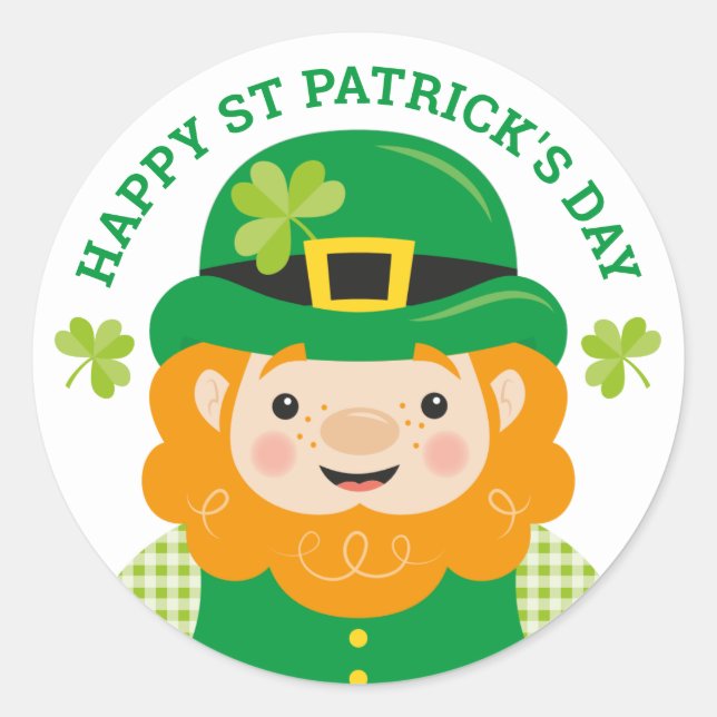 Happy St Patrick's Day Leprechaun Round Sticker (Front)