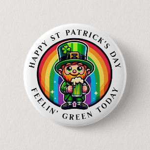 Happy St Patrick's Day Leprechaun with Green Beer 2 Inch Round Button