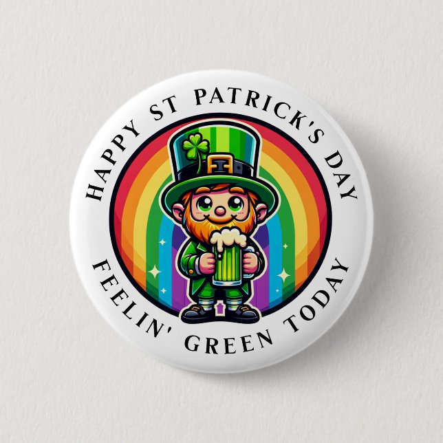 Happy St Patrick's Day Leprechaun with Green Beer 2 Inch Round Button (Front)