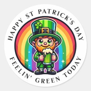 Happy St Patrick's Day Leprechaun with Green Beer Classic Round Sticker