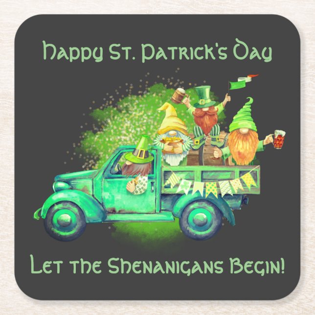 Happy St. Patrick's Day, Let the Shenanigans Begin Square Paper Coaster (Front)
