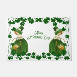 Happy St Patrick's Day Little Girl Lucky Shamrocks Doormat