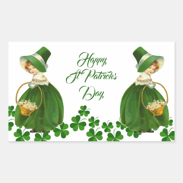 Happy St Patrick's Day Little Girl Lucky Shamrocks Sticker (Front)