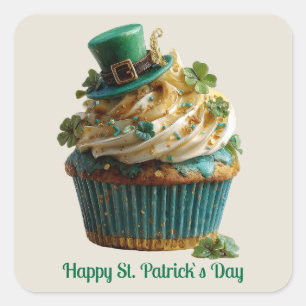 Happy St. Patrick's Day Lucky Cupcake Square Sticker