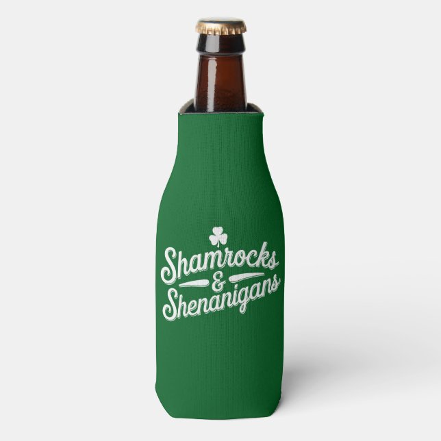 Happy St Patricks Day Lucky Shamrock&Shenanigans Bottle Cooler (Bottle Front)