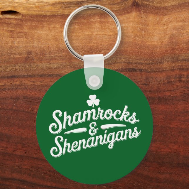 Happy St Patricks Day Lucky Shamrock&Shenanigans Keychain (Front)