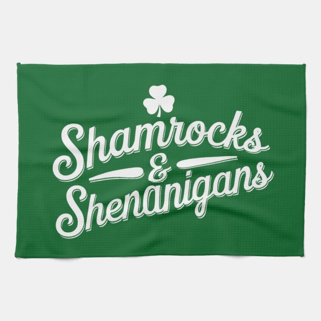 Happy St Patricks Day Lucky Shamrock&Shenanigans Kitchen Towel (Horizontal)