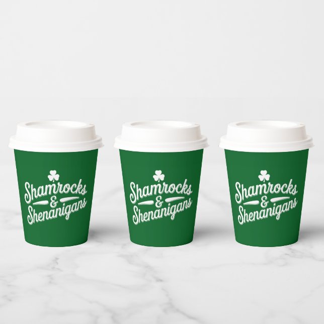 Happy St Patricks Day Lucky Shamrock&Shenanigans Paper Cups (Multi)