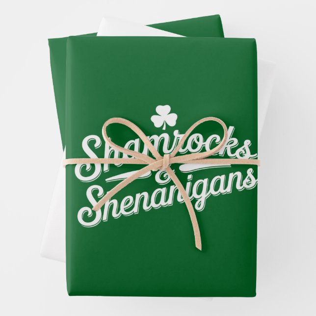 Happy St Patricks Day Lucky Shamrock&Shenanigans Wrapping Paper Sheet (In situ)