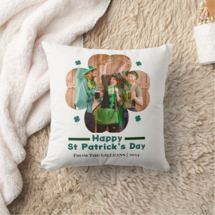 Happy St patricks day Lucky Shamrocks family photo Throw Pillow