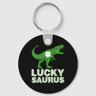 Happy St Patricks Day Luckysaurus Dinosaur Shamroc Keychain