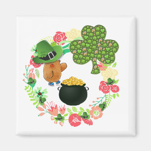 Happy St. Patrick's Day Magnets Teddy Bear Floral