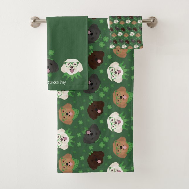 Happy St Patricks Day Maltipoo Dogs Bath Towel Set (Insitu)