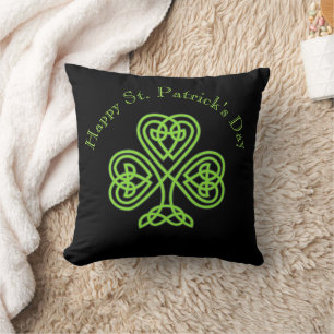 Happy St. Patrick's Day Modern Celtic Shamrock Throw Pillow