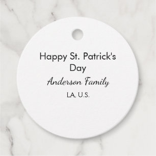 Happy st. Patrick's day name family place simple g Favour Tags