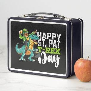 Happy St Patrick's Day Pat T Rex Dinosaur Metal Lunch Box