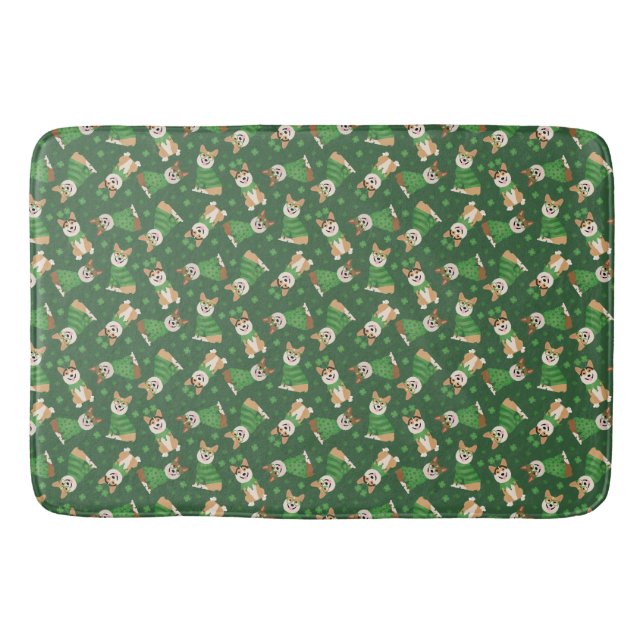 Happy St Patricks Day Pembroke Welsh Corgi Dogs Bath Mat (Front)