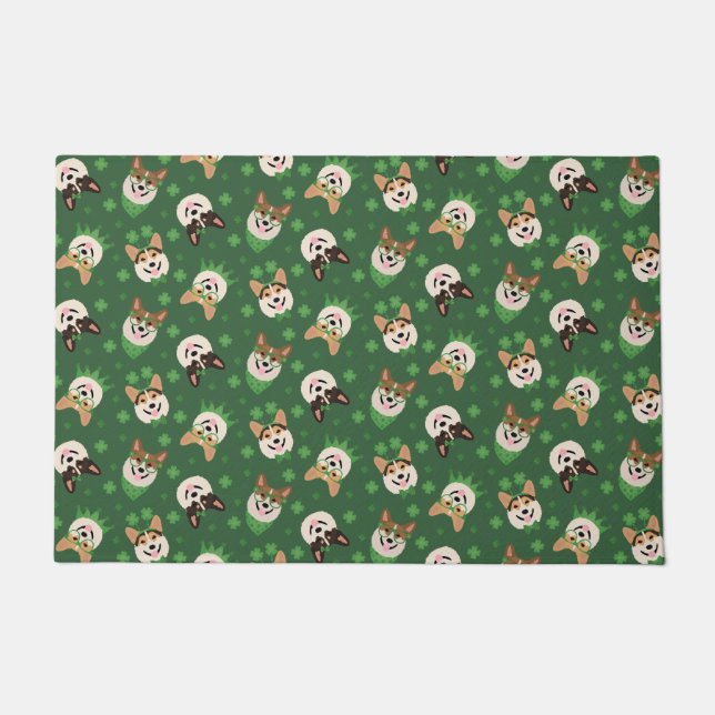 Happy St Patricks Day Pembroke Welsh Corgi Dogs Doormat (Front)
