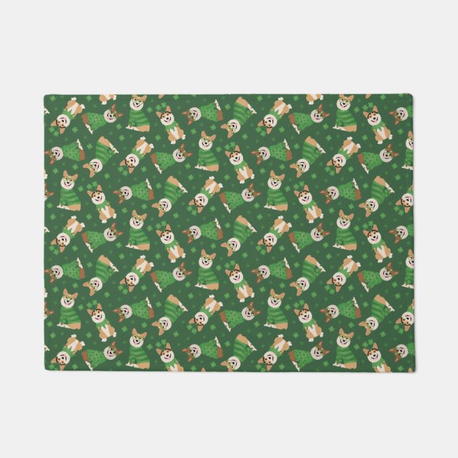 Happy St Patricks Day Pembroke Welsh Corgi Dogs Doormat (Front)