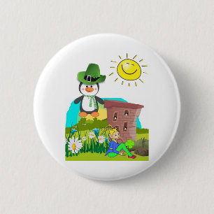 happy st. patrick's day penguin leprechaun 2 inch round button