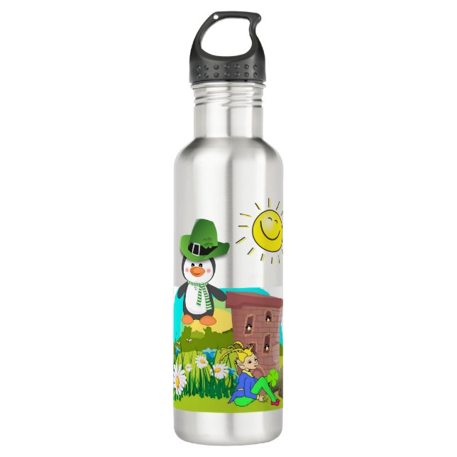 happy st. patrick's day penguin leprechaun 710 ml water bottle (Front)