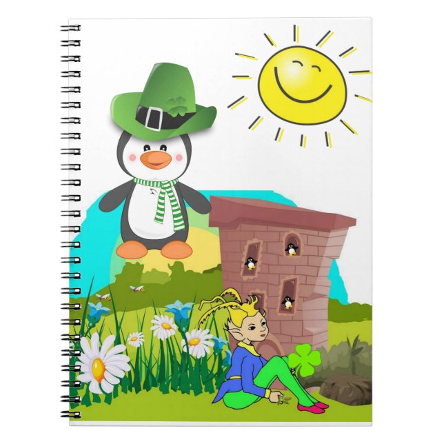 happy st. patrick's day penguin leprechaun notebook (Front)