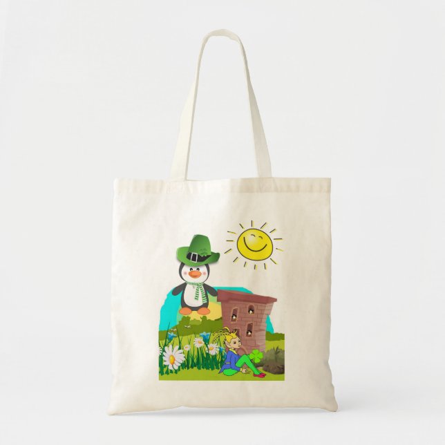 happy st. patrick's day penguin leprechaun tote bag (Front)