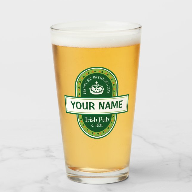 Happy St. Patrick's Day Personalized Beer Glass (Front Filled)