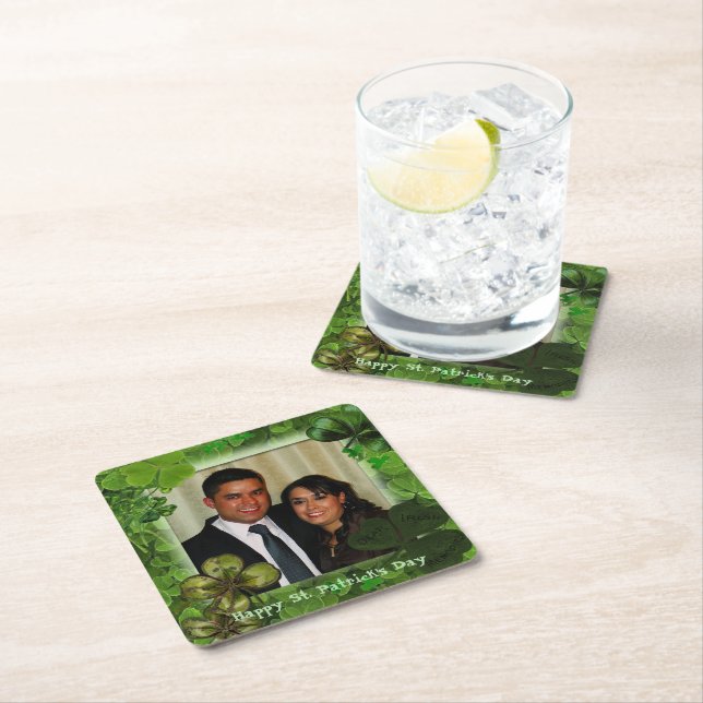Happy St. Patrick's Day Photo Square Paper Coaster (Insitu)