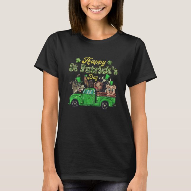 Happy St Patrick's Day Pig Heifer Chicken Animals T-Shirt (Front)