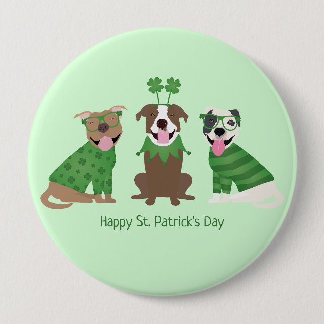 Happy St Patricks Day Pit Bull Dogs 4 Inch Round Button (Front)