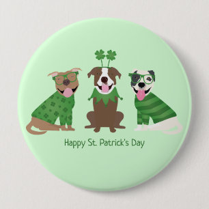 Happy St Patricks Day Pit Bull Dogs 4 Inch Round Button