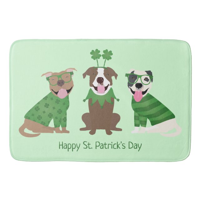 Happy St Patricks Day Pit Bull Dogs Bath Mat (Front)