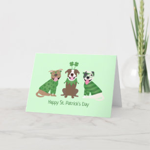 Happy St Patricks Day Pit Bull Dogs Holiday Card