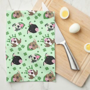 Happy St Patricks Day Pit Bull Dogs Kitchen Towel