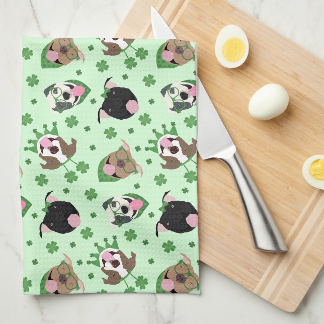 Happy St Patricks Day Pit Bull Dogs Kitchen Towel (Quarter Fold)