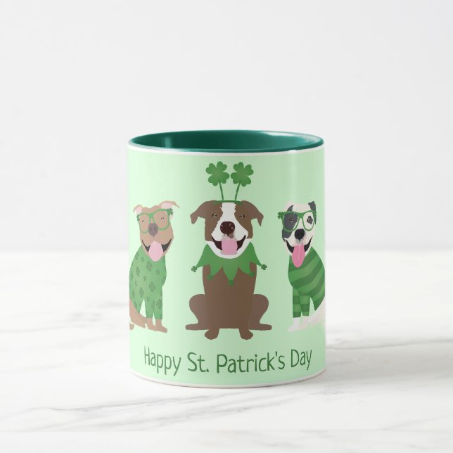 Happy St Patricks Day Pit Bull Dogs Mug (Center)