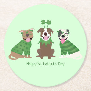 Happy St Patricks Day Pit Bull Dogs Round Paper Coaster