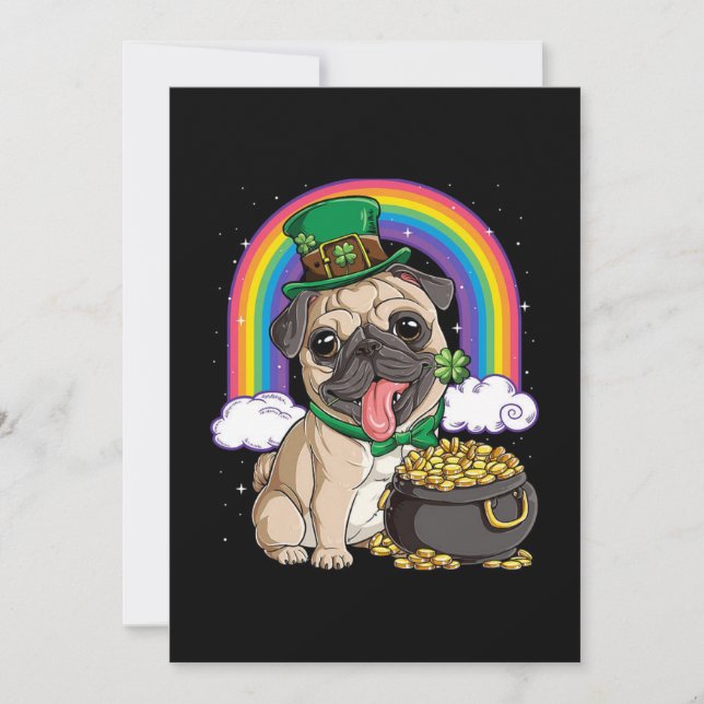 Happy St. Patrick's Day Pug dog flat greeting card (Front)
