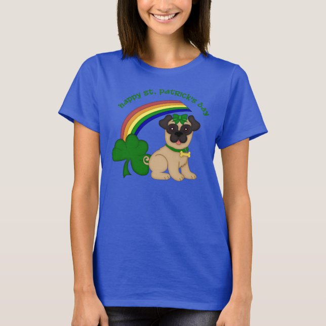 Happy St. Patrick's Day Pug (female) T-Shirt (Front)