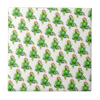 Happy St. Patrick's Day Rabbit Ceramic Tile