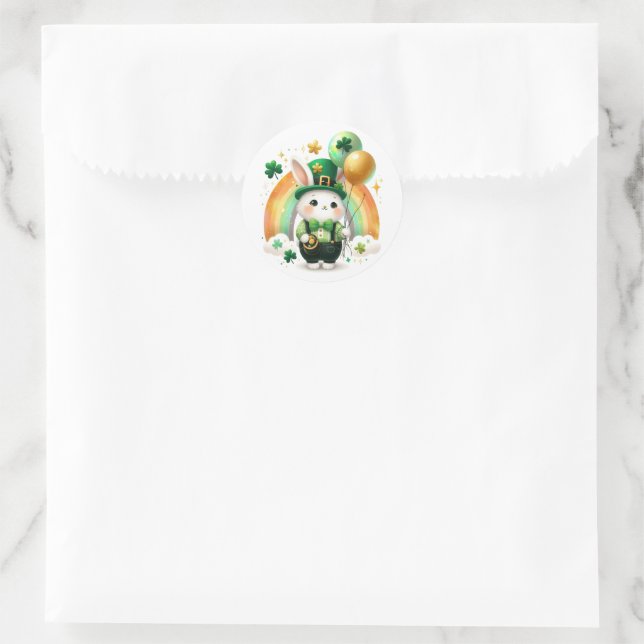 Happy St. Patrick's Day Rabbit Classic Round Sticker (Bag)