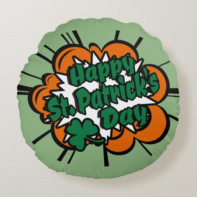 Happy St. Patrick's Day Round Pillow (Front)