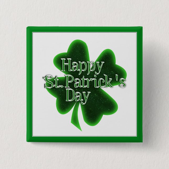 Happy St. Patricks Day Shamrock 2 Inch Square Button (Front)