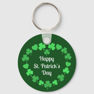 Happy St. Patrick's Day Shamrock and Heart Wreath Keychain
