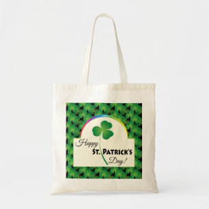 Happy St. Patrick's Day, Shamrock and Rainbow Tote Bag